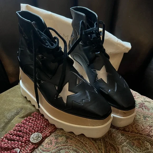 Stella McCartney Vegetarian Leather Patterned Lace-Up Boots Size 5.5 - Picture 10 of 14